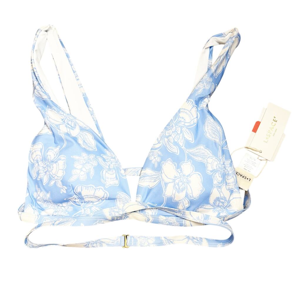 L*Space Avery Bali Blooms Blue Floral Print Strappy Bikini Swimsuit Top Size XL - Picture 5 of 5